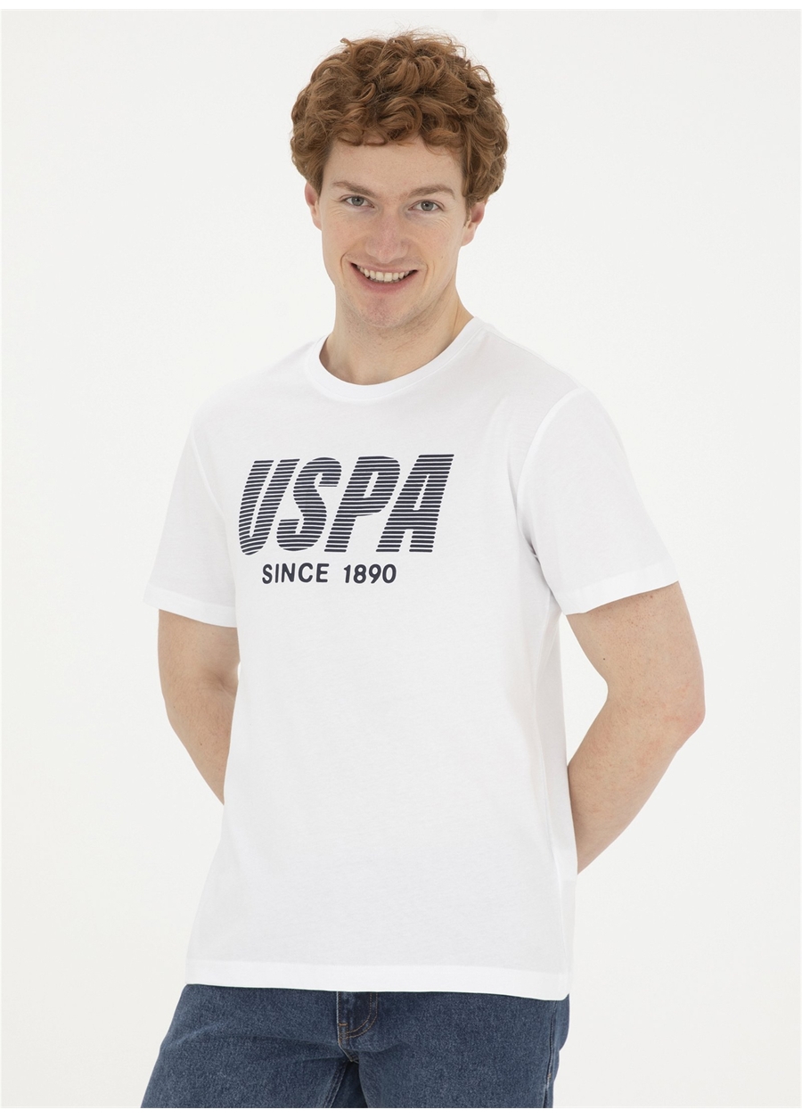 U.S. Polo Assn. Bisiklet Yaka Beyaz Erkek T-Shirt TEVER
