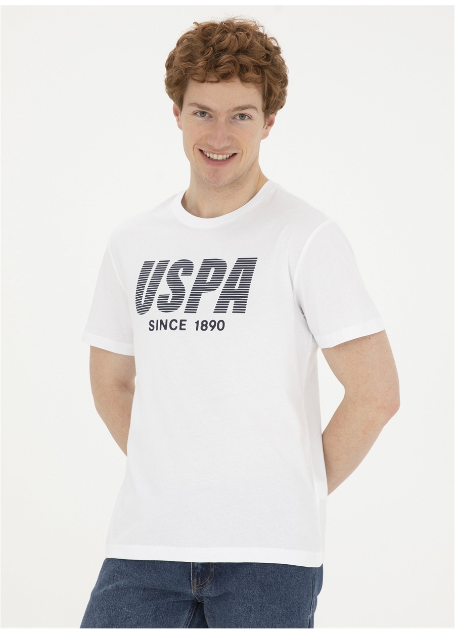 U.S. Polo Assn. Bisiklet Yaka Beyaz Erkek T-Shirt TEVER_0