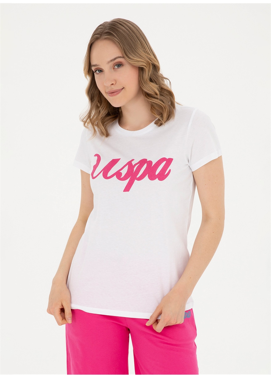 U.S. Polo Assn. Bisiklet Yaka Beyaz Kadın T-Shirt BEAN-IY24_0