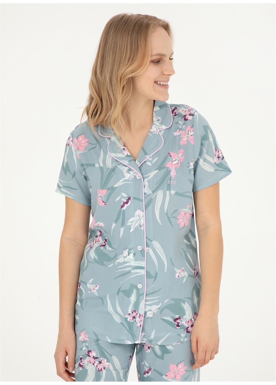 U.S. Polo Assn. Gömlek Yaka Mint Kadın Pijama Takımı 17047_1