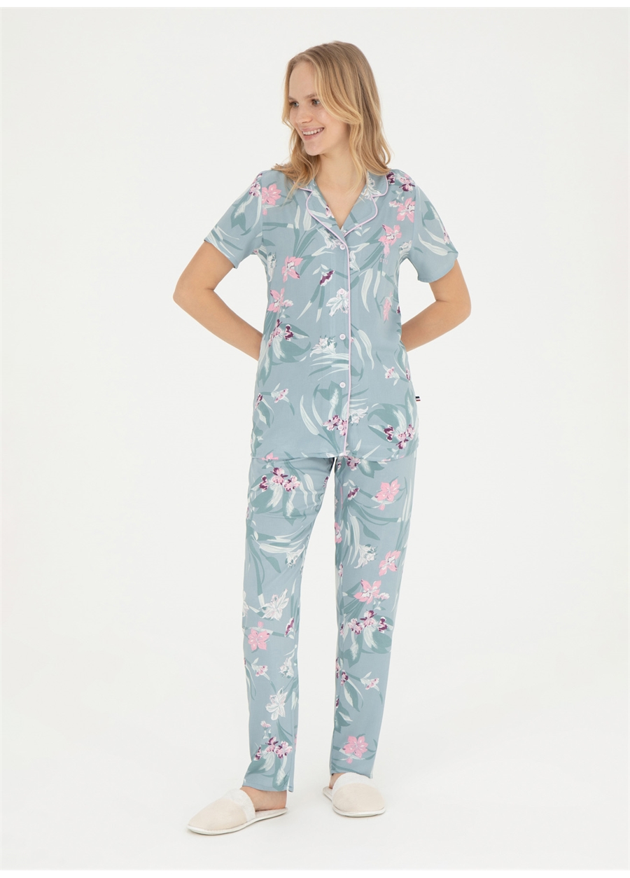U.S. Polo Assn. Gömlek Yaka Mint Kadın Pijama Takımı 17047_2
