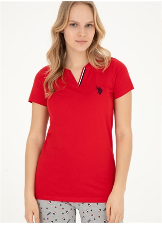 U.S. Polo Assn. V Yaka Kırmızı Kadın Pijama Takımı 17004_0