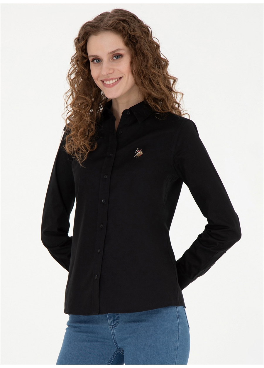 U.S. Polo Assn. Slim Fit Gömlek Yaka Siyah Kadın Gömlek CRISCOLOR024Y