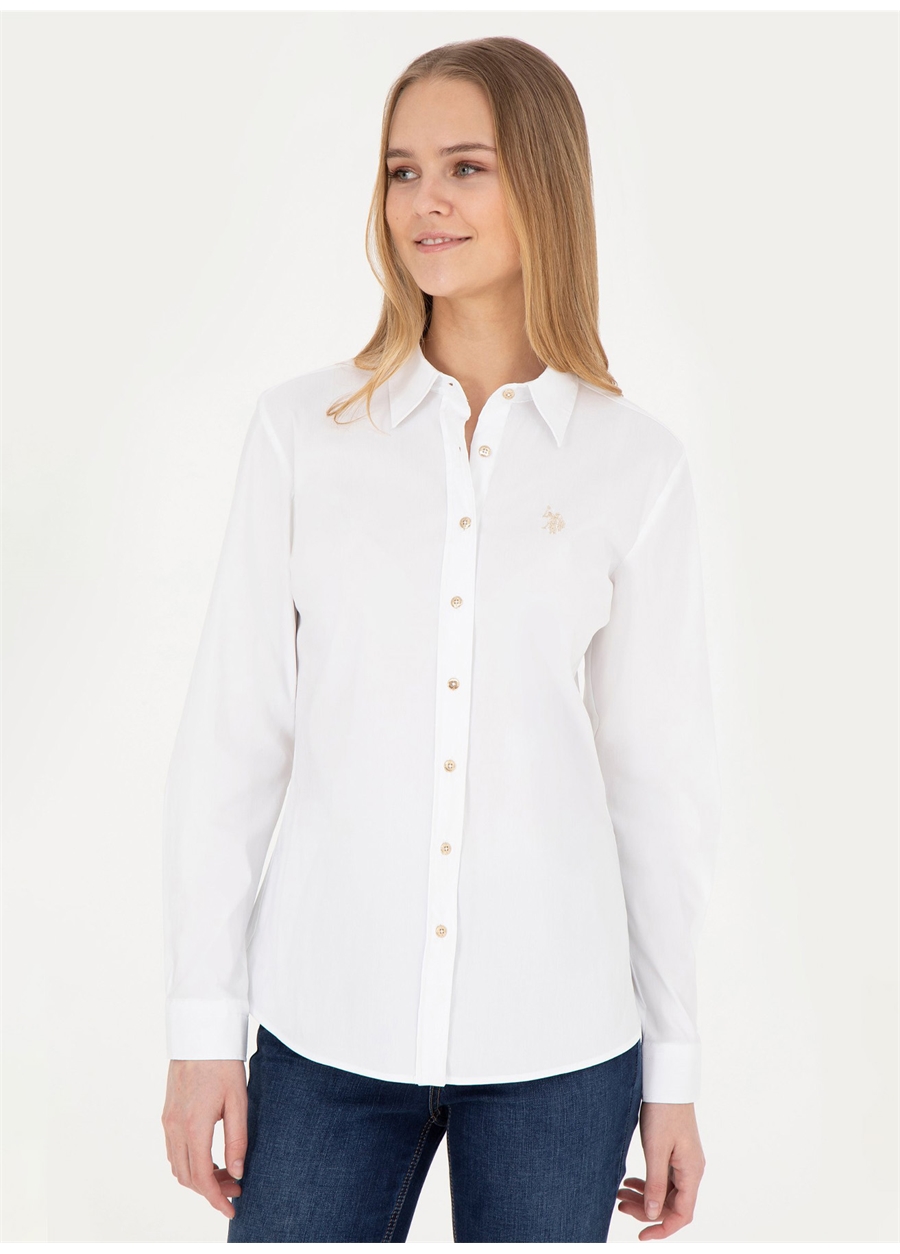 U.S. Polo Assn. Slim Fit Gömlek Yaka Beyaz Kadın Gömlek CRISY024Y