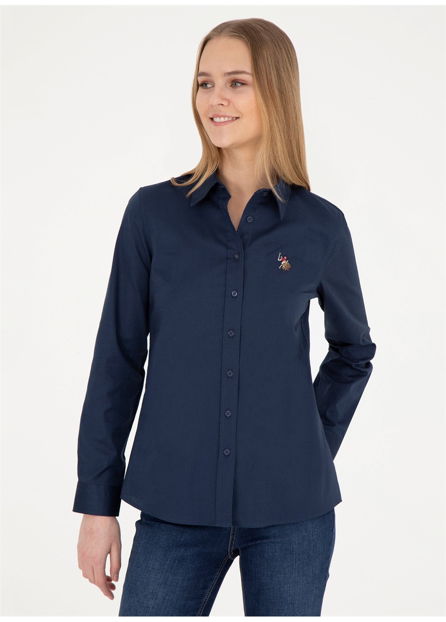 U.S. Polo Assn. Slim Fit Gömlek Yaka Lacivert Kadın Gömlek CRISCOLOR024Y