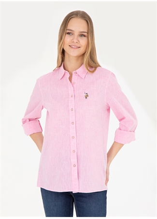 U.S. Polo Assn. Standart Gömlek Yaka Pembe Kadın Gömlek ELMY024Y_0