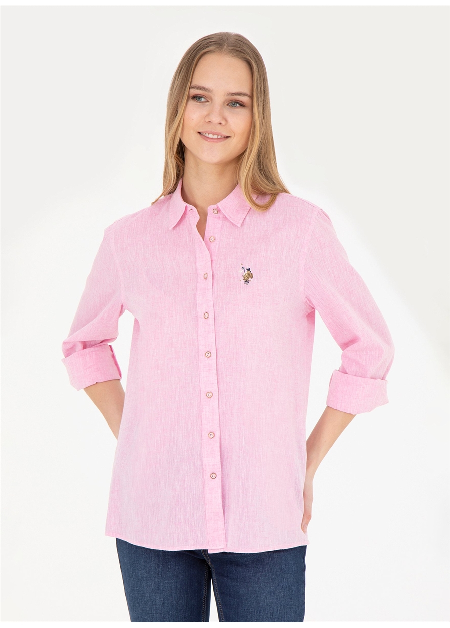 U.S. Polo Assn. Standart Gömlek Yaka Pembe Kadın Gömlek ELMY024Y