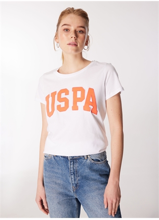 U.S. Polo Assn. Bisiklet Yaka Beyaz Kadın T-Shirt GEAN24_0