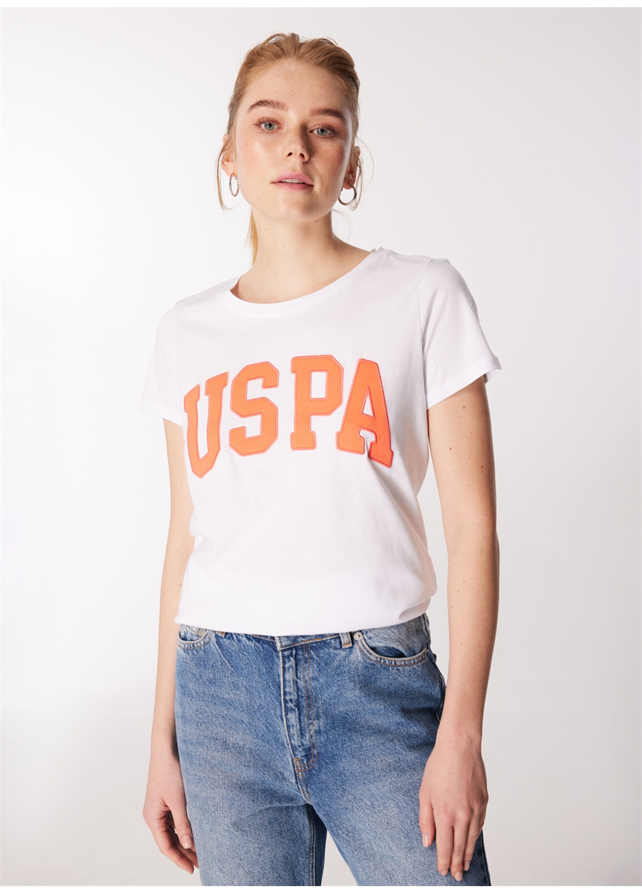 U.S. Polo Assn. Bisiklet Yaka Beyaz Kadın T-Shirt GEAN24_0