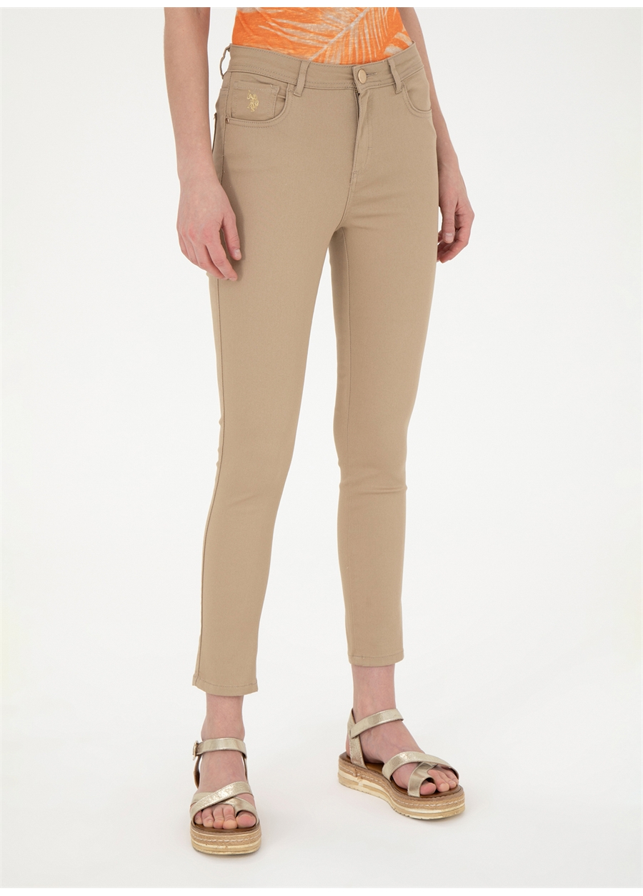 U.S. Polo Assn. Yüksek Bel Toothpick Kum Kadın Pantolon GLEMOS