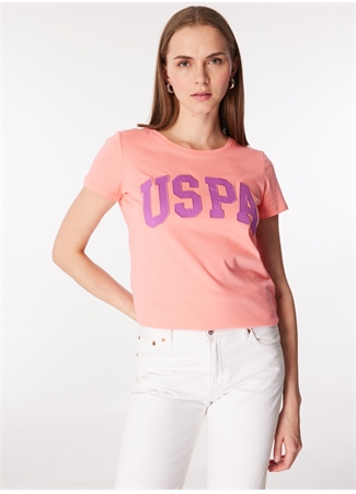 U.S. Polo Assn. Bisiklet Yaka Pembe Kadın T-Shirt GEAN24