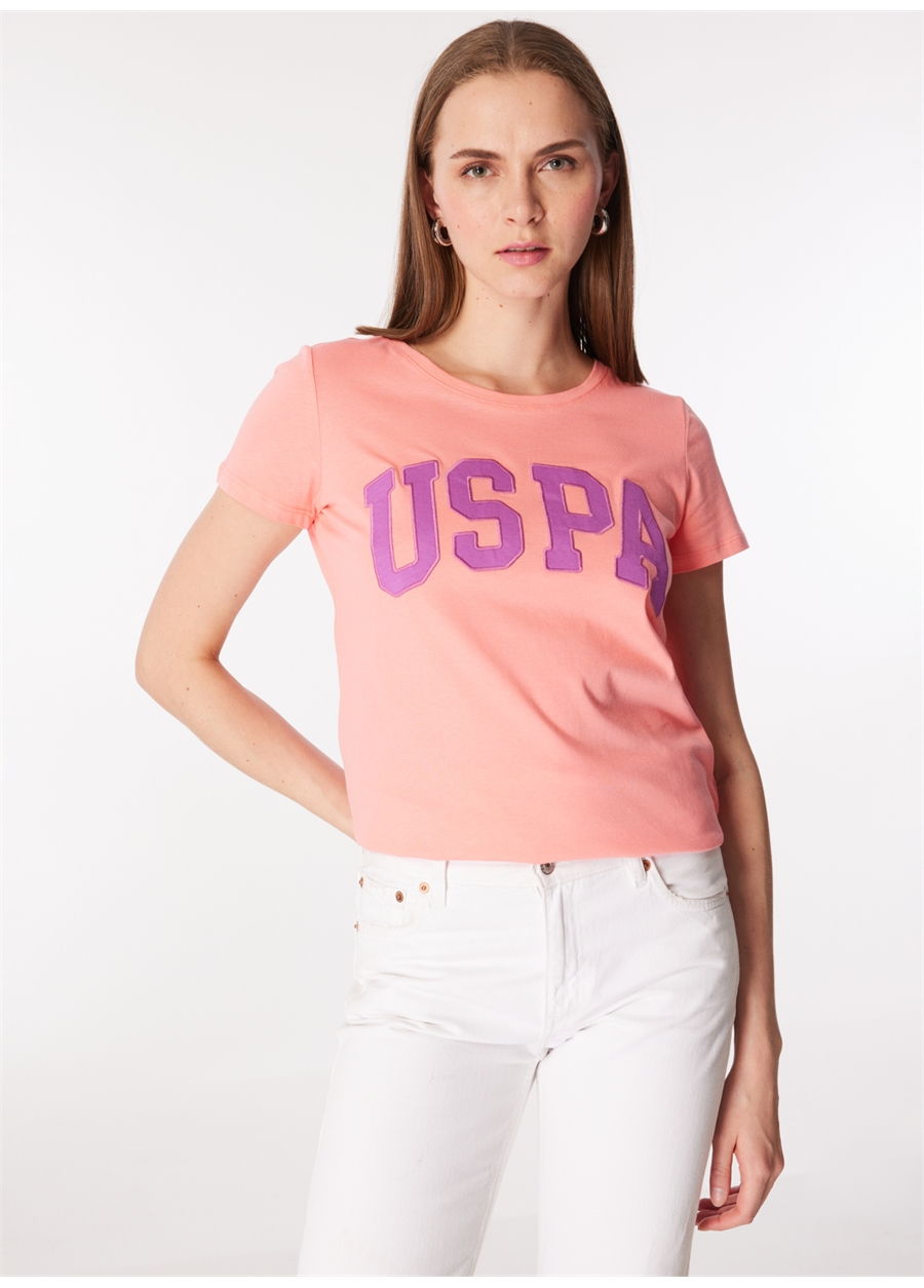 U.S. Polo Assn. Bisiklet Yaka Pembe Kadın T-Shirt GEAN24_0