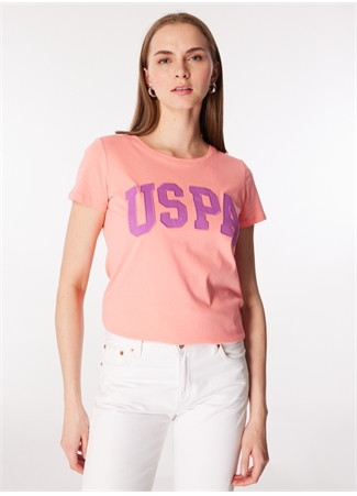 U.S. Polo Assn. Bisiklet Yaka Pembe Kadın T-Shirt GEAN24_1