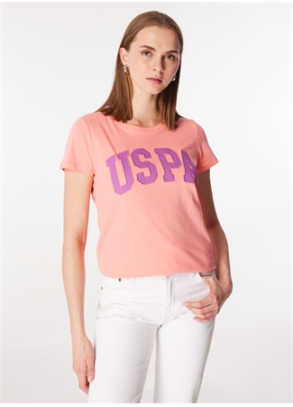 U.S. Polo Assn. Bisiklet Yaka Pembe Kadın T-Shirt GEAN24_2