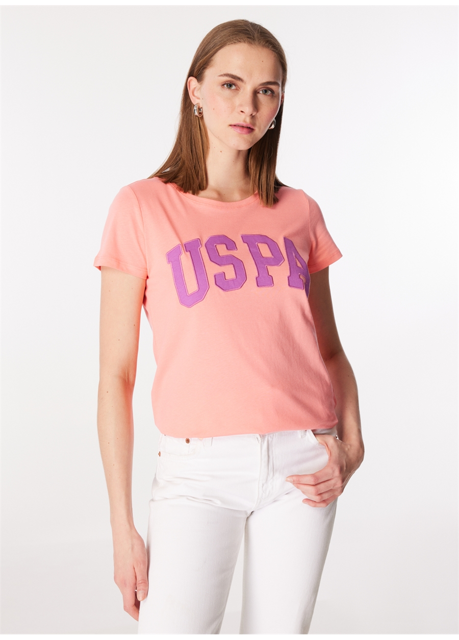 U.S. Polo Assn. Bisiklet Yaka Pembe Kadın T-Shirt GEAN24_2