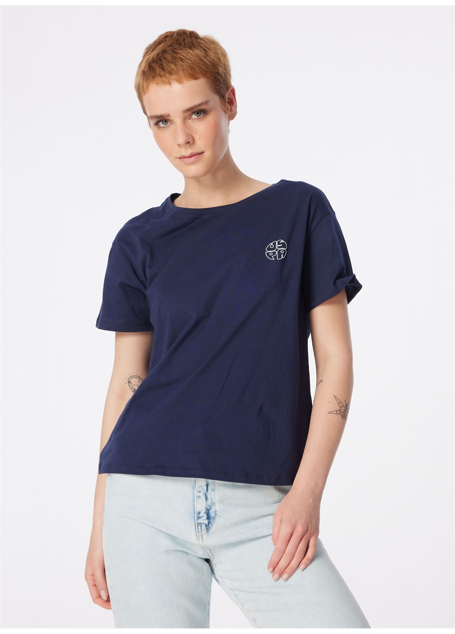 U.S. Polo Assn. Bisiklet Yaka Lacivert Kadın T-Shirt GOVE