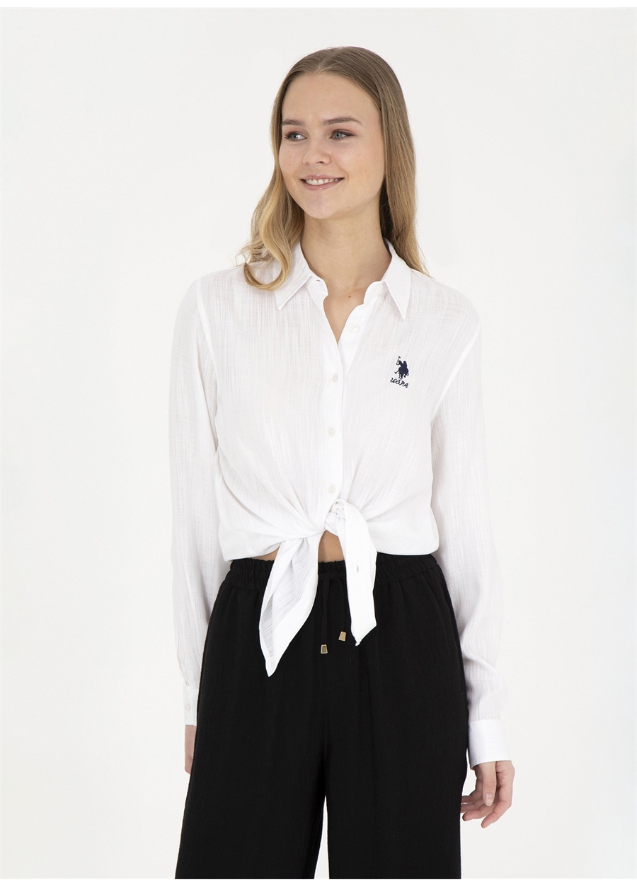 U.S. Polo Assn. Standart Gömlek Yaka Beyaz Kadın Gömlek KATE