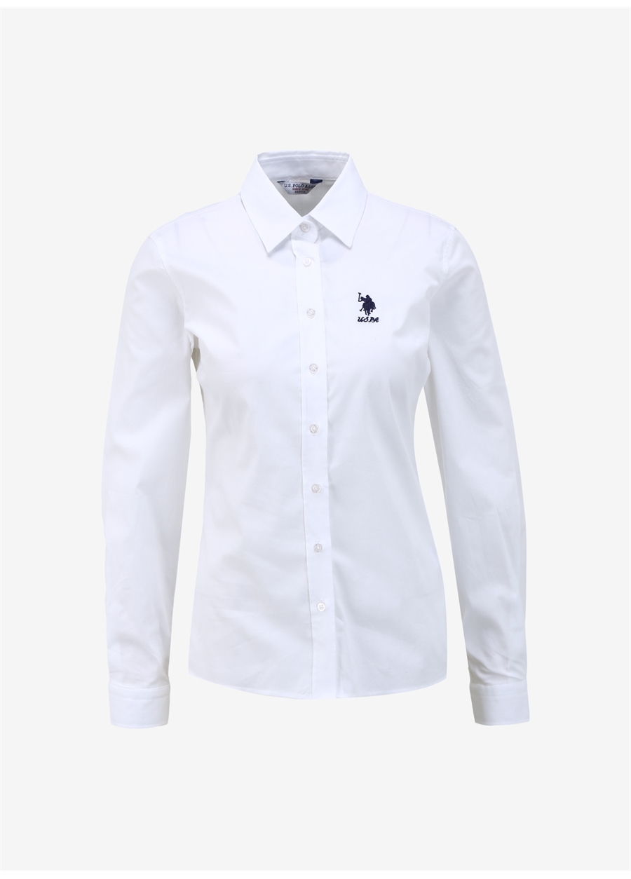 U.S. Polo Assn. Slim Fit Gömlek Yaka Beyaz Kadın Gömlek SALY024Y
