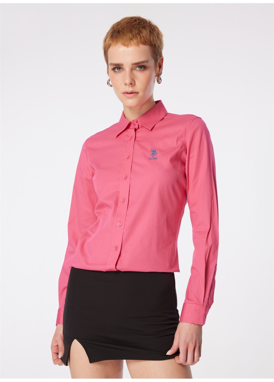 U.S. Polo Assn. Slim Fit Gömlek Yaka Pembe Kadın Gömlek SALY024Y