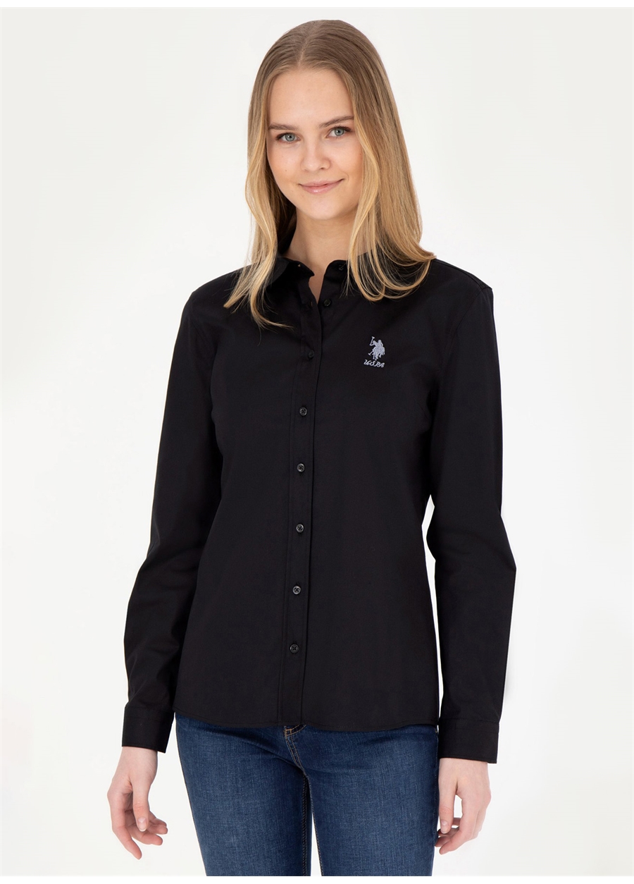 U.S. Polo Assn. Slim Fit Gömlek Yaka Siyah Kadın Gömlek SALY024Y