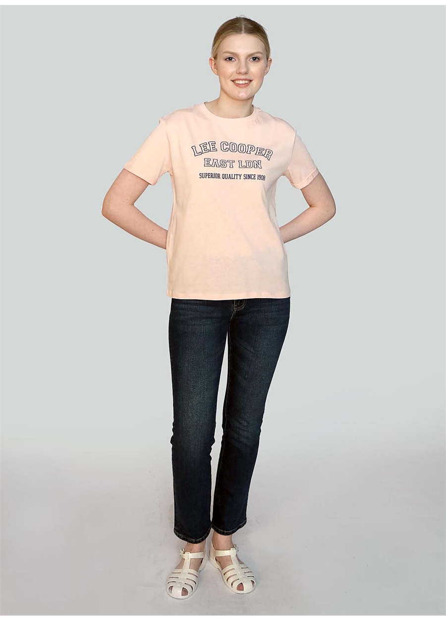 Lee Cooper O Yaka Baskılı Pudra Kadın T-Shirt 242 LCF 242019 COSEP PUDRA
