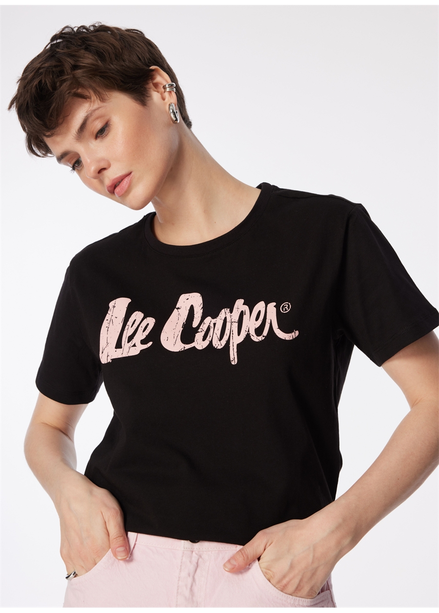 Lee Cooper O Yaka Baskılı Siyah Kadın T-Shirt 242 LCF 242005 LONDONLOGO SİYAH