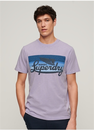 Superdry Bisiklet Yaka Baskılı Mor Erkek T-Shirt M1011904A2AC_CALI STRIPED LOGO T SH_0