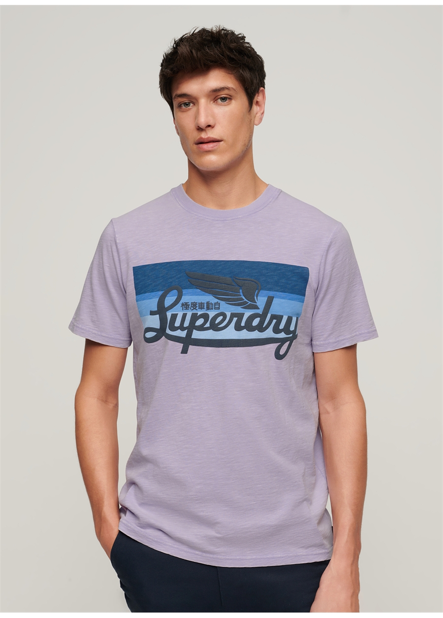 Superdry Bisiklet Yaka Baskılı Mor Erkek T-Shirt M1011904A2AC_CALI STRIPED LOGO T SH_0