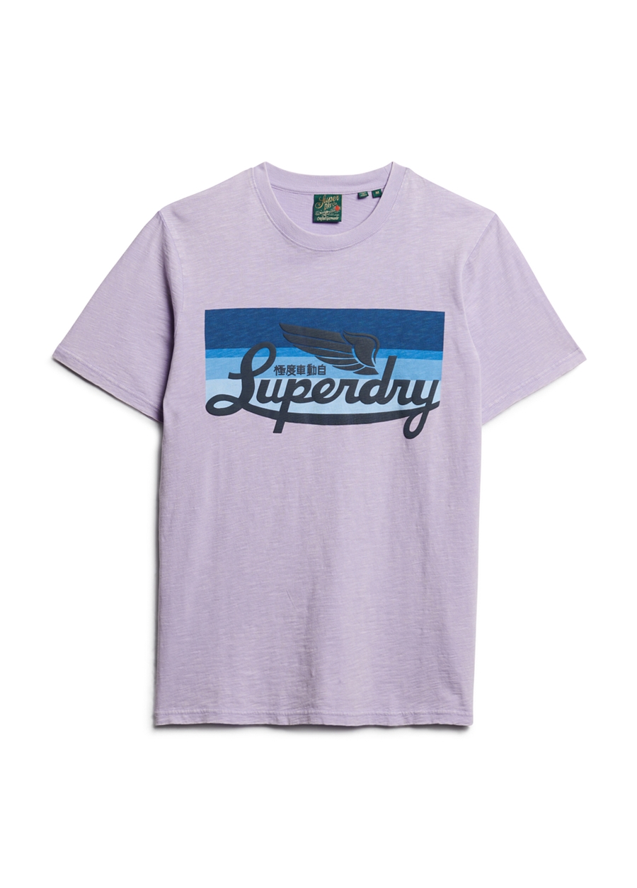 Superdry Bisiklet Yaka Baskılı Mor Erkek T-Shirt M1011904A2AC_CALI STRIPED LOGO T SH_5