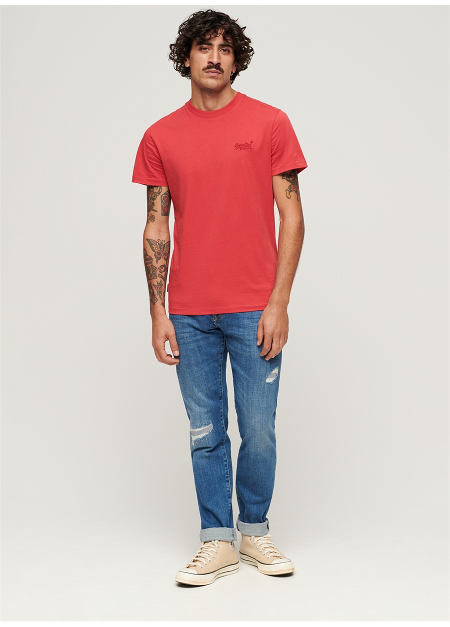 Superdry Bisiklet Yaka Düz Kırmızı Erkek T-Shirt M1011927A4FE_ESSENTIAL LOGO EMB TEE_0