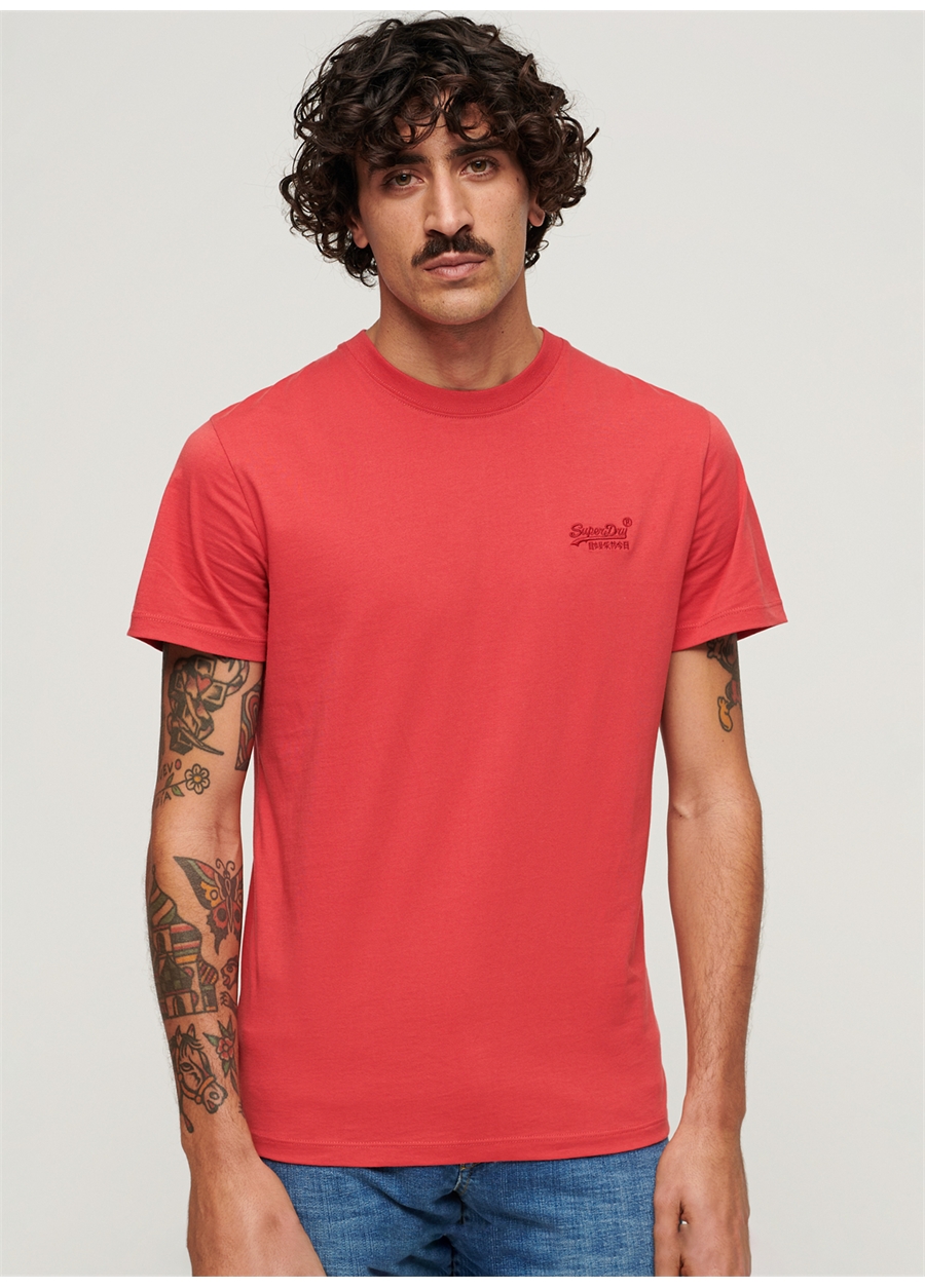 Superdry Bisiklet Yaka Düz Kırmızı Erkek T-Shirt M1011927A4FE_ESSENTIAL LOGO EMB TEE_1