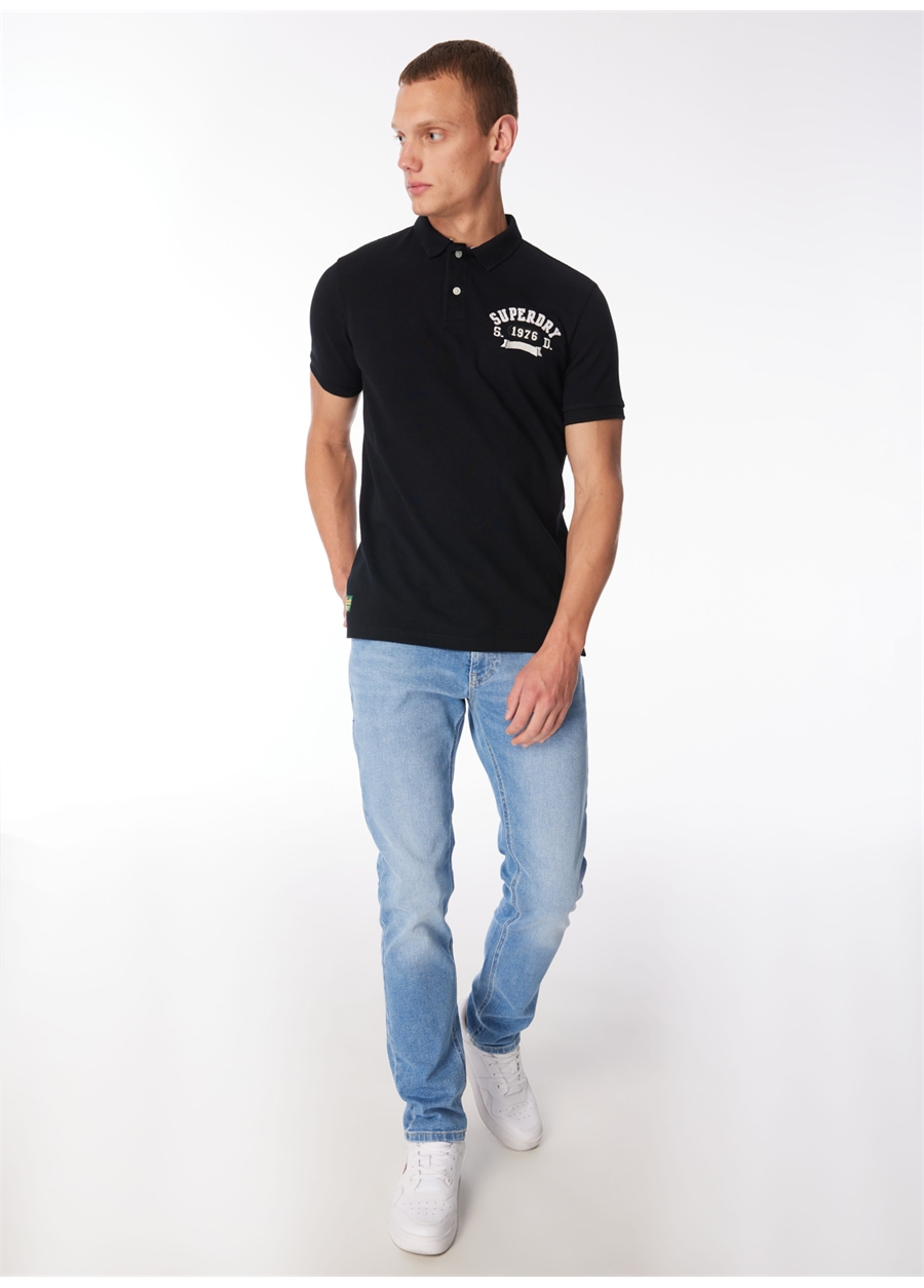 Superdry Baskılı Siyah Erkek Polo T-Shirt M1110349A02A_APPLIQUE CLASSIC FIT P_1