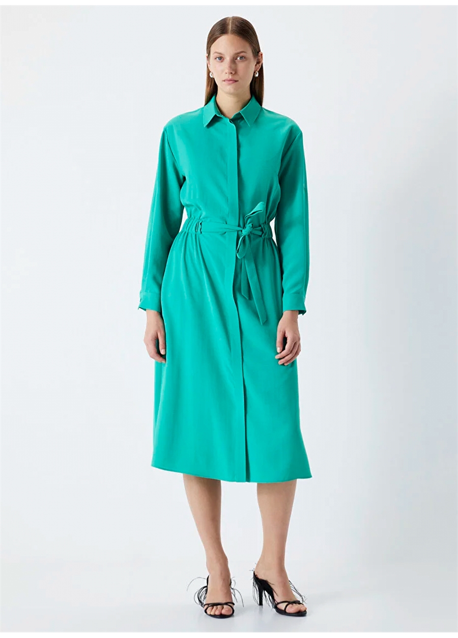 İpekyol Gömlek Yaka Yeşil Midi Kadın Elbise IS1240002270070