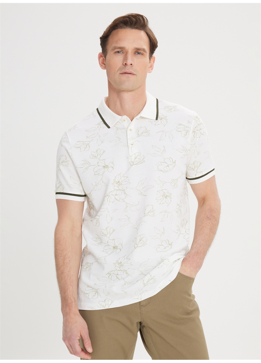 Altınyıldız Classics Beyaz Melanj Erkek Polo T-Shirt 4A4824200055