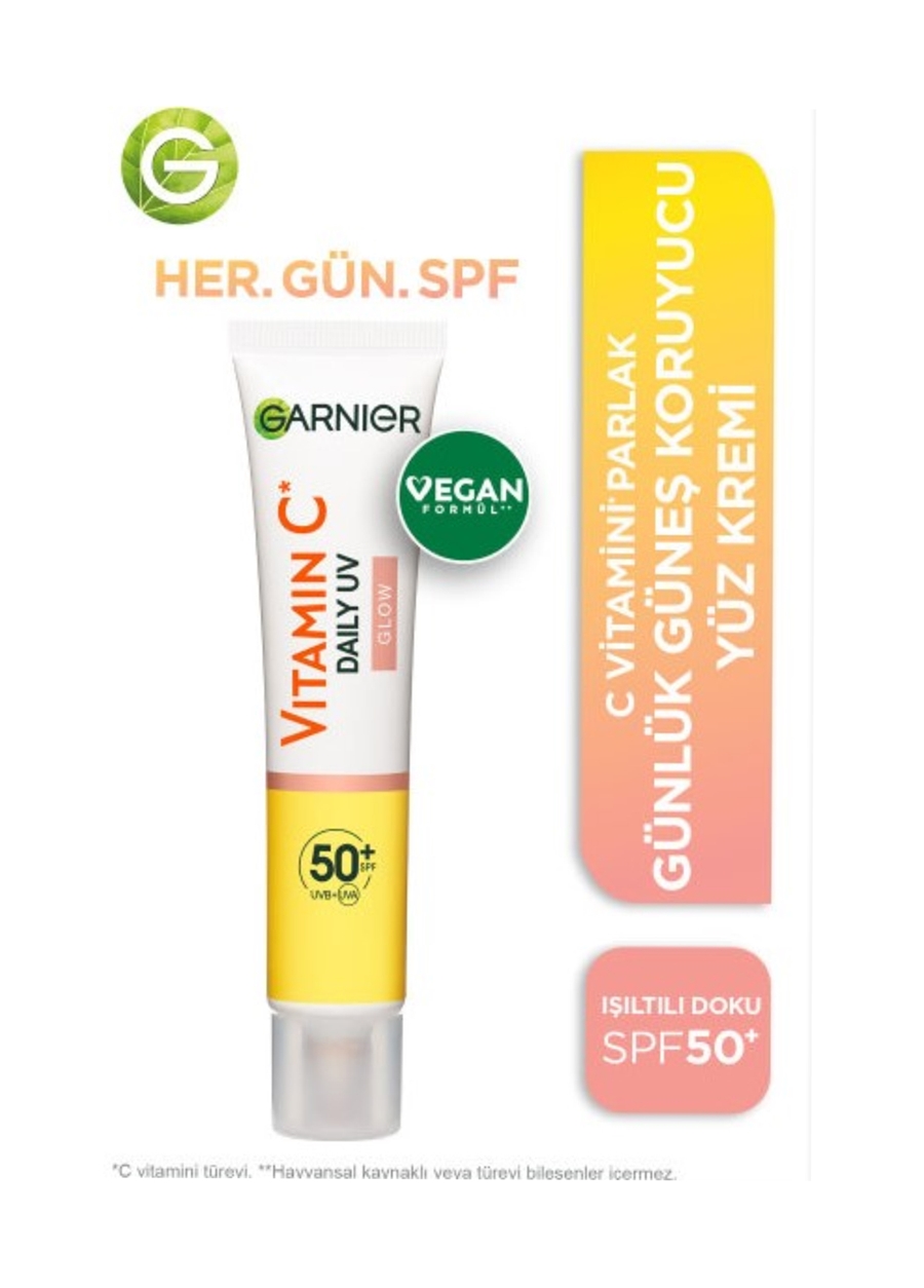 Garnier C Vitamini Parlak Günlük Güneş Koruyucu Fluid Yüz Kremi Işıltılı Doku SPF50+ 40Ml
