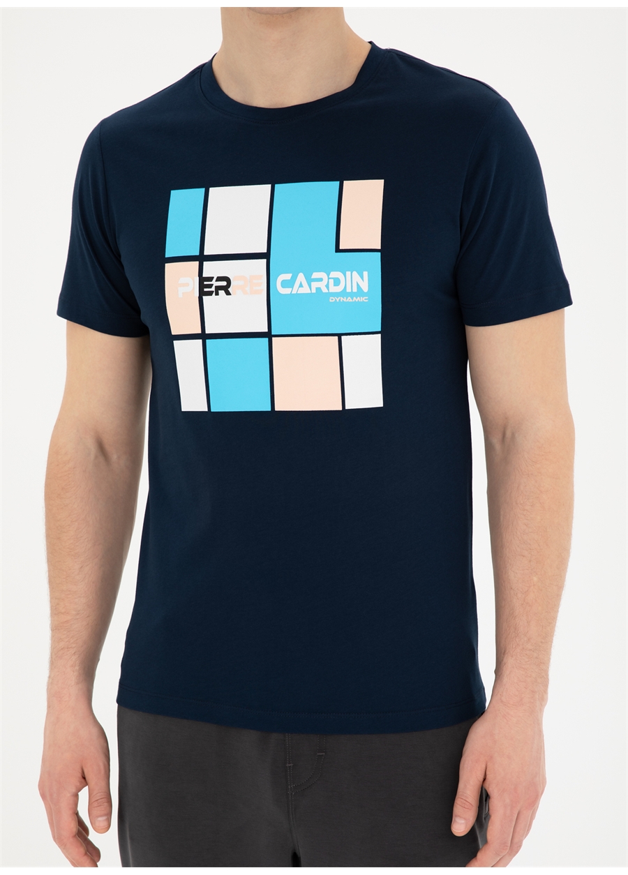 Pierre Cardin Bisiklet Yaka Baskılı Lacivert Erkek T-Shirt RUGO_5