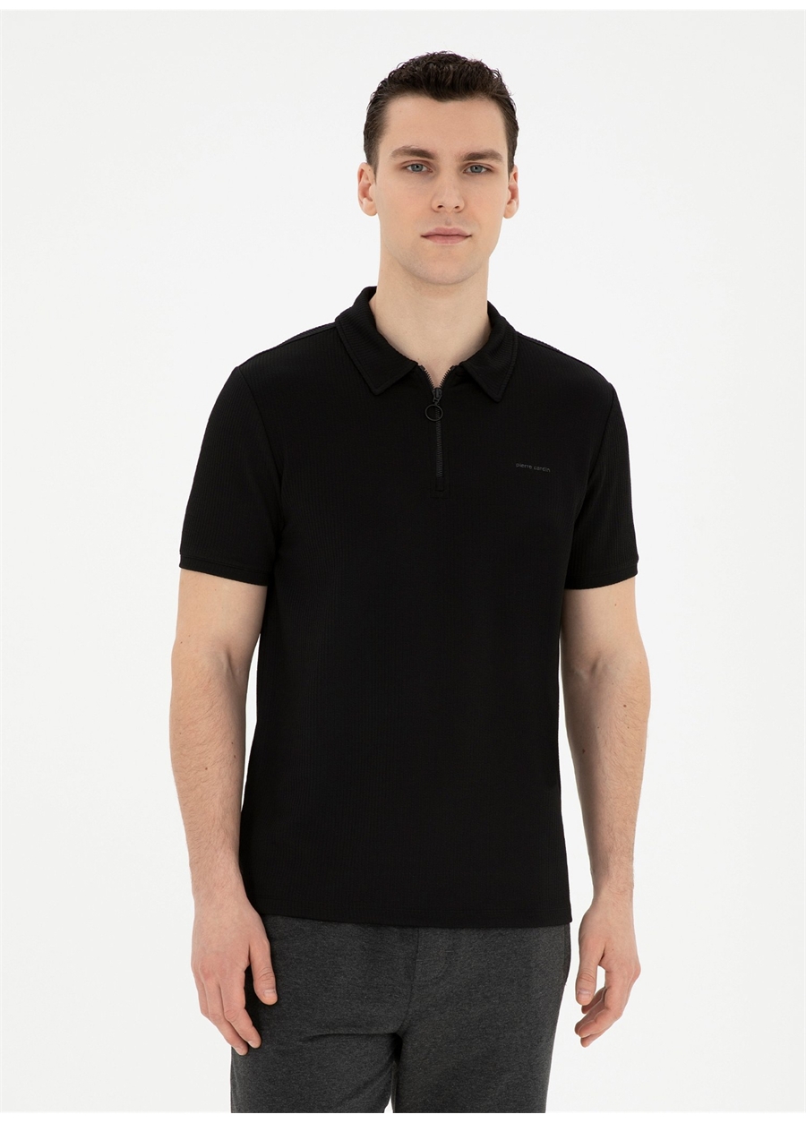 Pierre Cardin Jakarlı Siyah Erkek Polo T-Shirt KORE_0