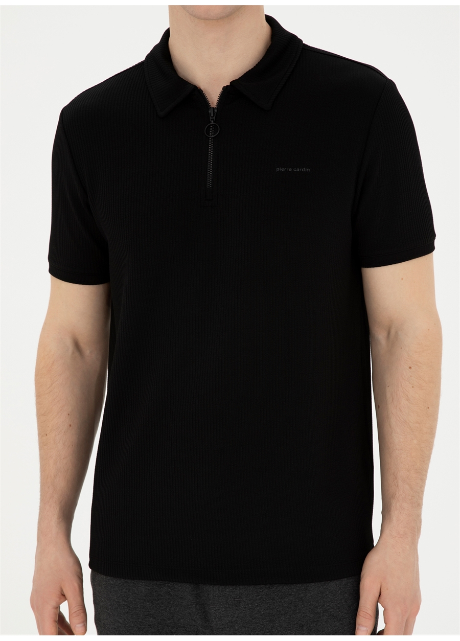 Pierre Cardin Jakarlı Siyah Erkek Polo T-Shirt KORE_5