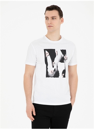 Pierre Cardin Bisiklet Yaka Baskılı Beyaz Erkek T-Shirt ARTE