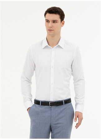 Pierre Cardin Slim Fit Klasik Yaka Armürlü Beyaz Erkek Gömlek TASMAN_0