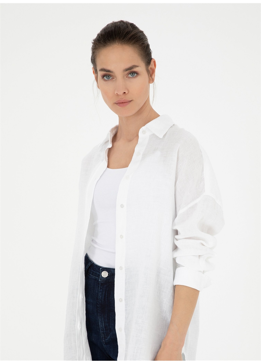 Pierre Cardin Oversized Gömlek Yaka Beyaz Kadın Gömlek KETO