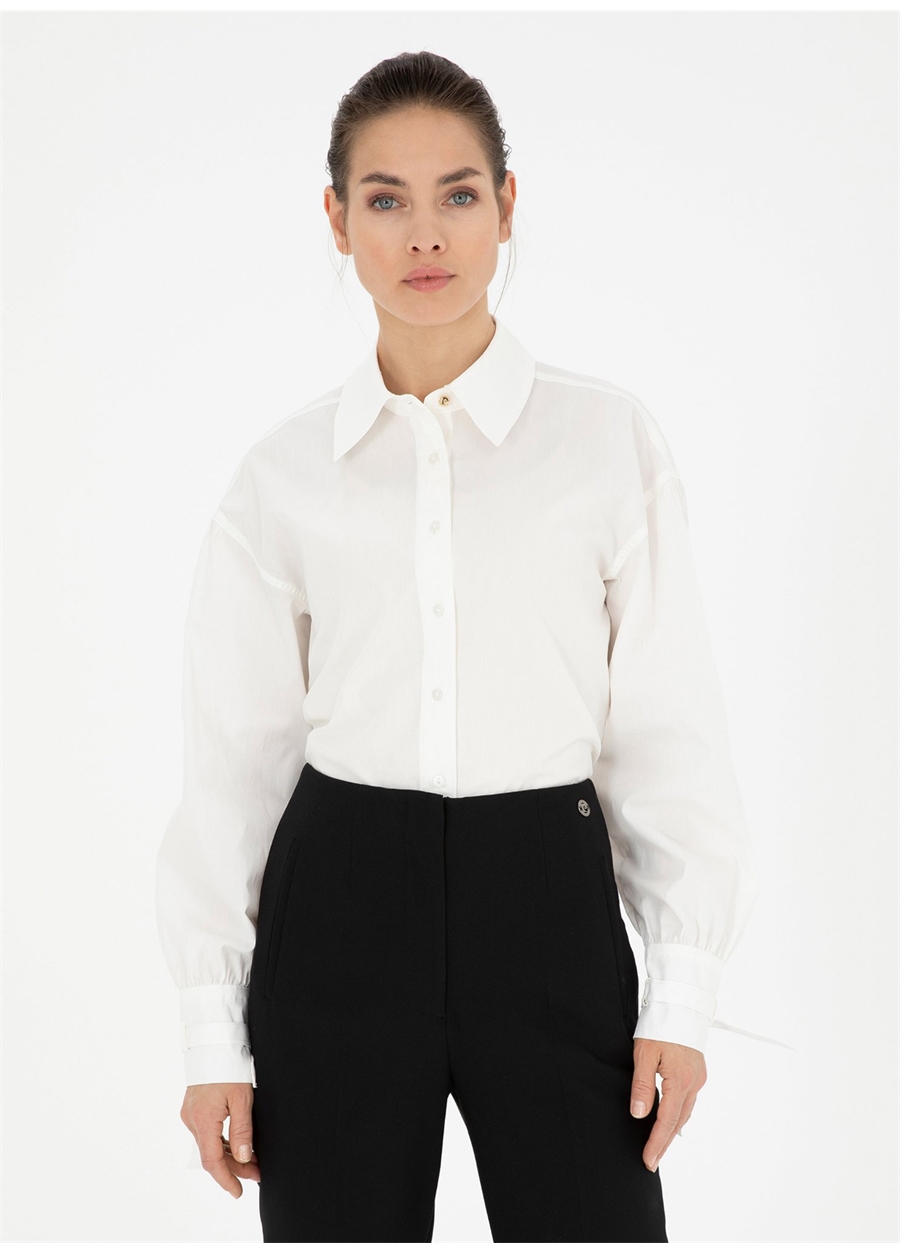 Pierre Cardin Comfort Fit Gömlek Yaka Beyaz Kadın Gömlek LOREN