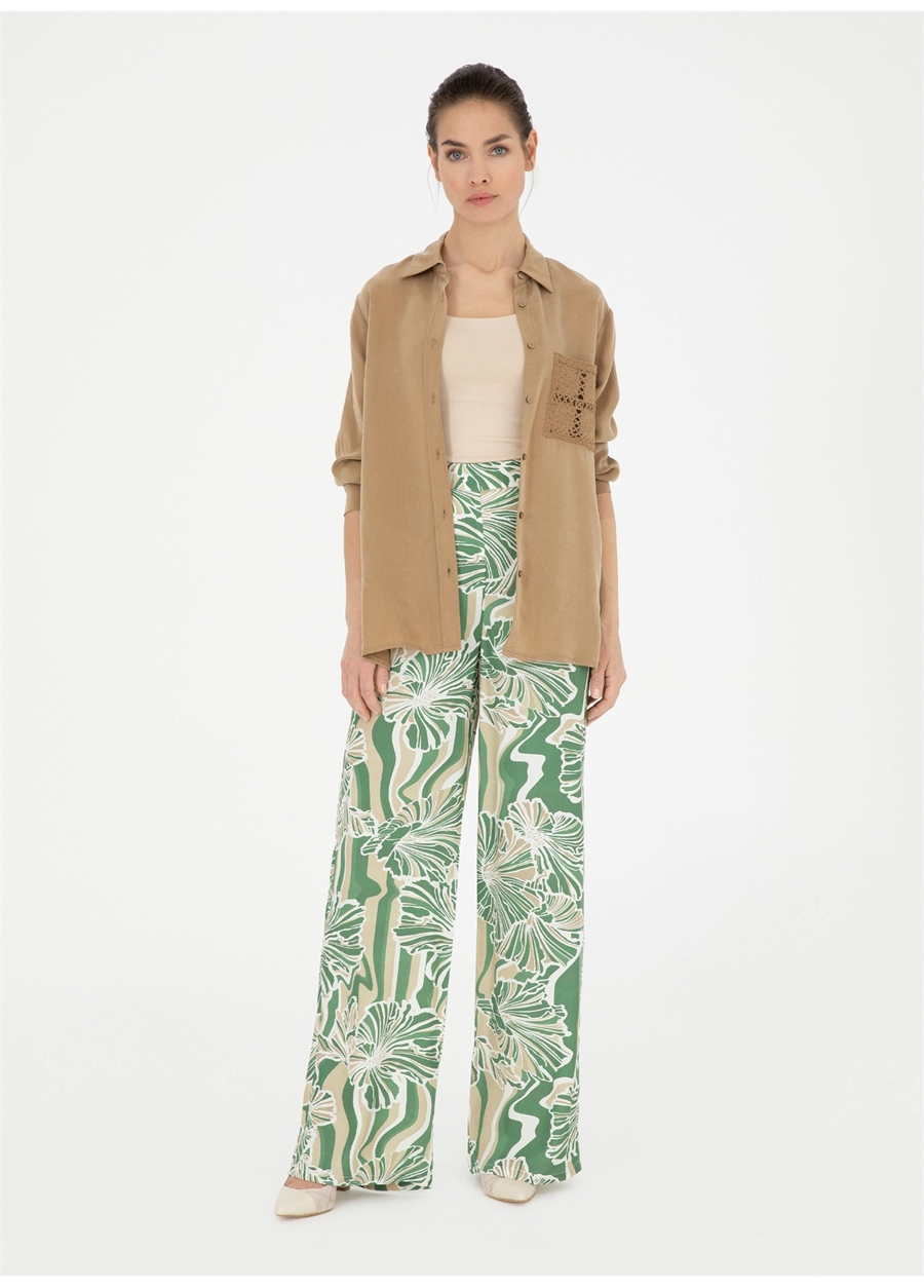 Pierre Cardin Yeşil Kadın Geniş Paça Flare Pantolon WOLK-P