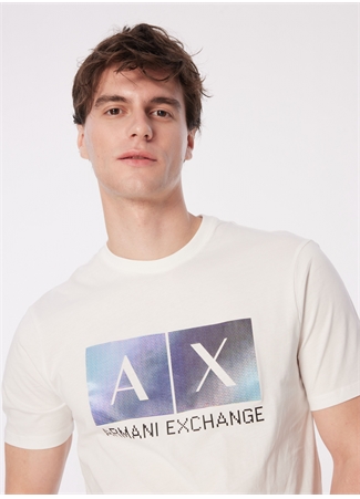 Armani Exchange Bisiklet Yaka Baskılı Kırık Beyaz Erkek T-Shirt 3DZTJB ZJBYZ 1116