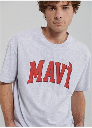 Mavi Bisiklet Yaka Düz Kar Melanj Erkek T-Shirt M0611711-82498_MAVİ LOGO TİŞÖRT_1