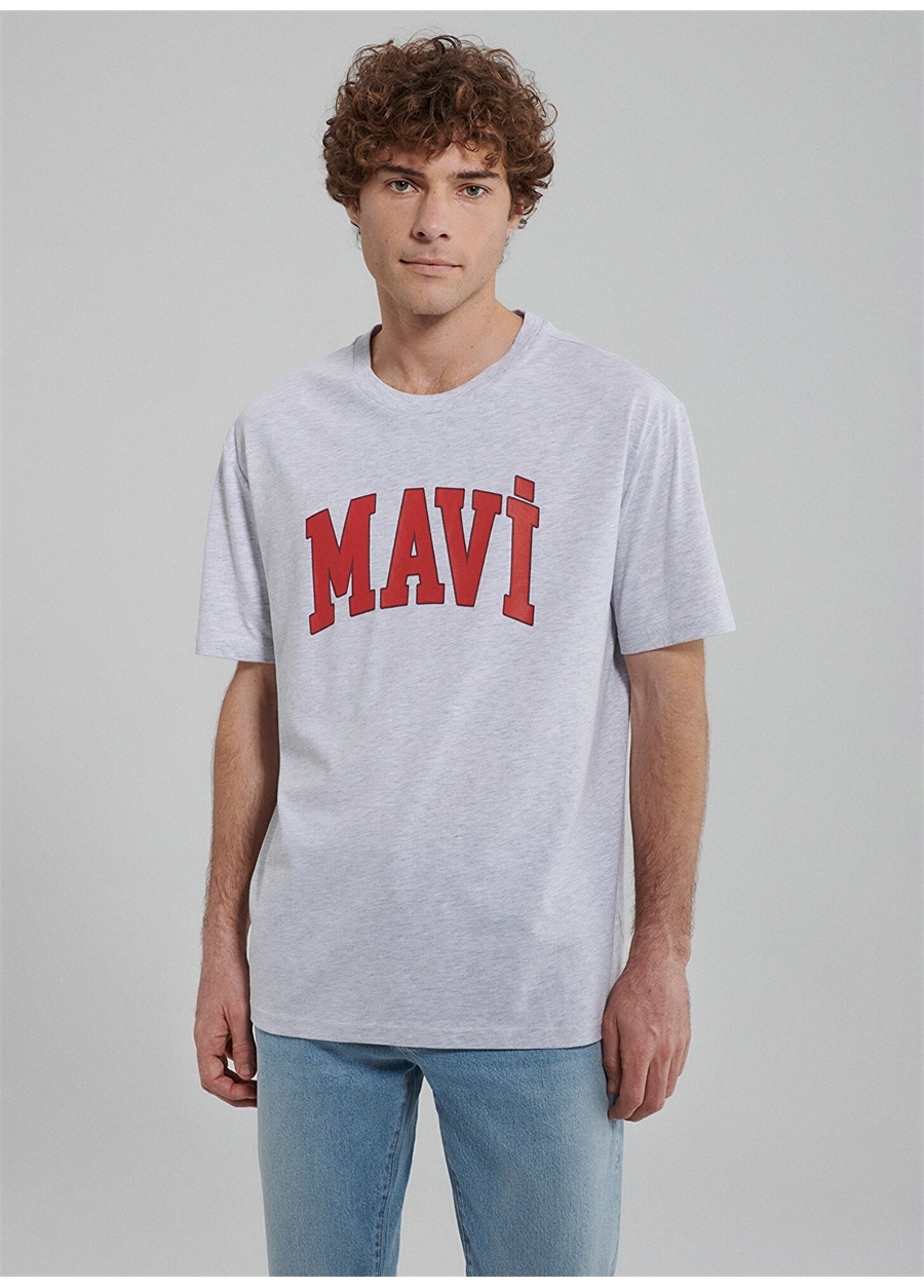 Mavi Bisiklet Yaka Düz Kar Melanj Erkek T-Shirt M0611711-82498_MAVİ LOGO TİŞÖRT_2