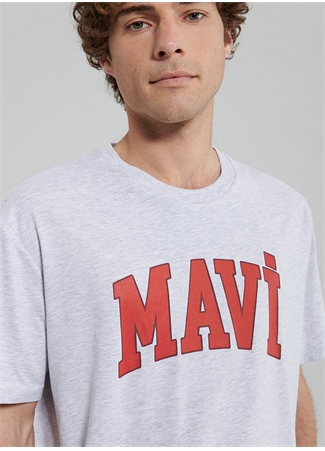 Mavi Bisiklet Yaka Düz Kar Melanj Erkek T-Shirt M0611711-82498_MAVİ LOGO TİŞÖRT_4