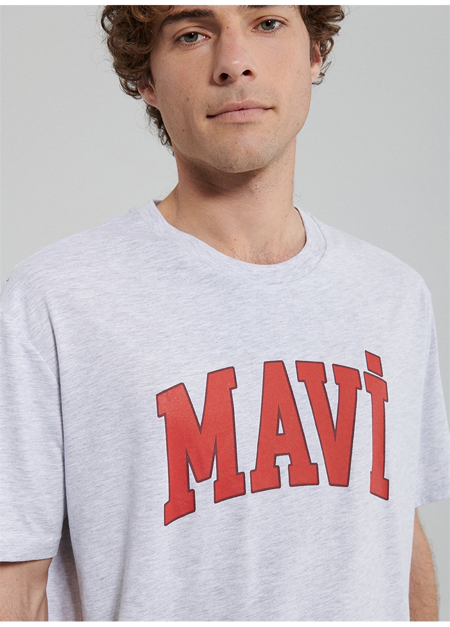 Mavi Bisiklet Yaka Düz Kar Melanj Erkek T-Shirt M0611711-82498_MAVİ LOGO TİŞÖRT_4