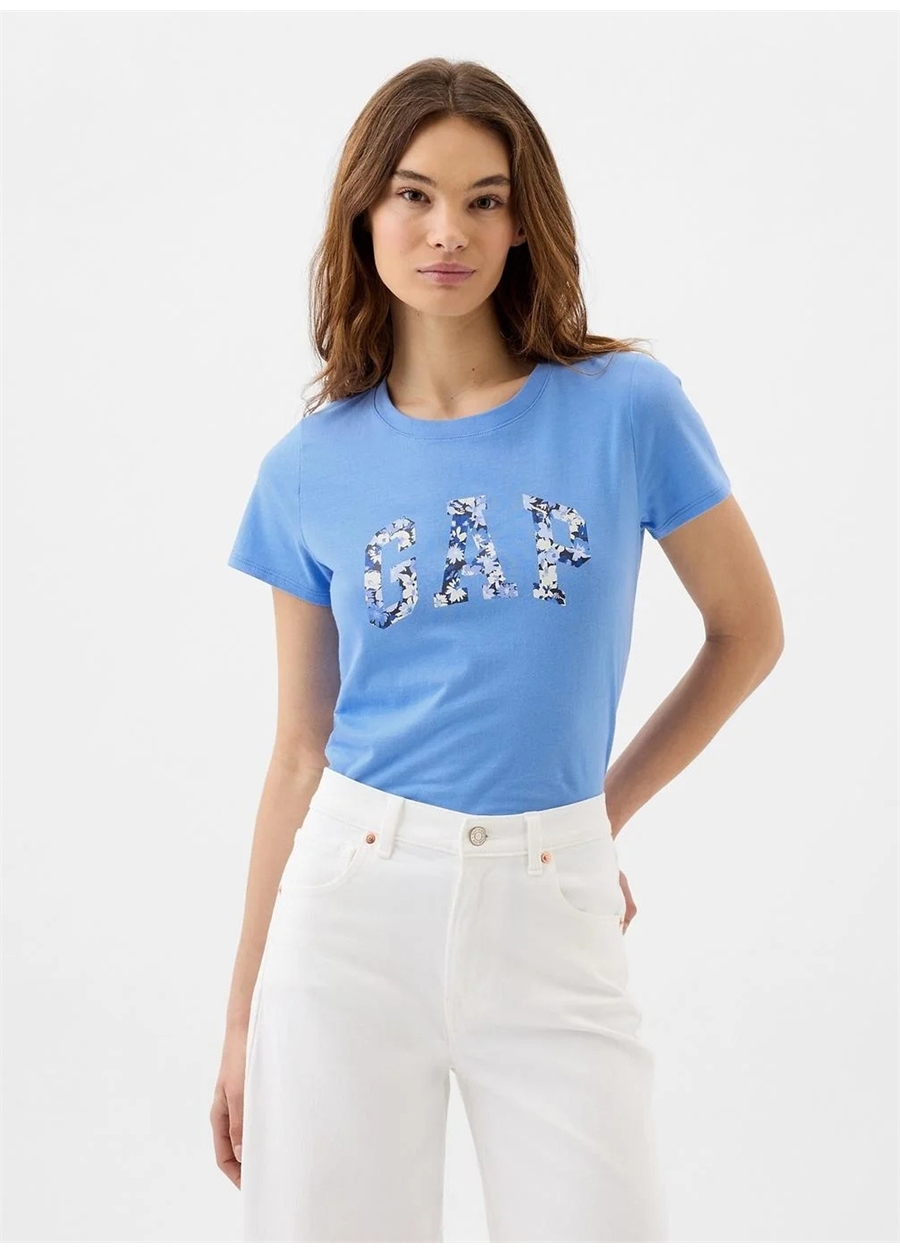 Gap Bisiklet Yaka Düz Mavi Kadın T-Shirt 268820