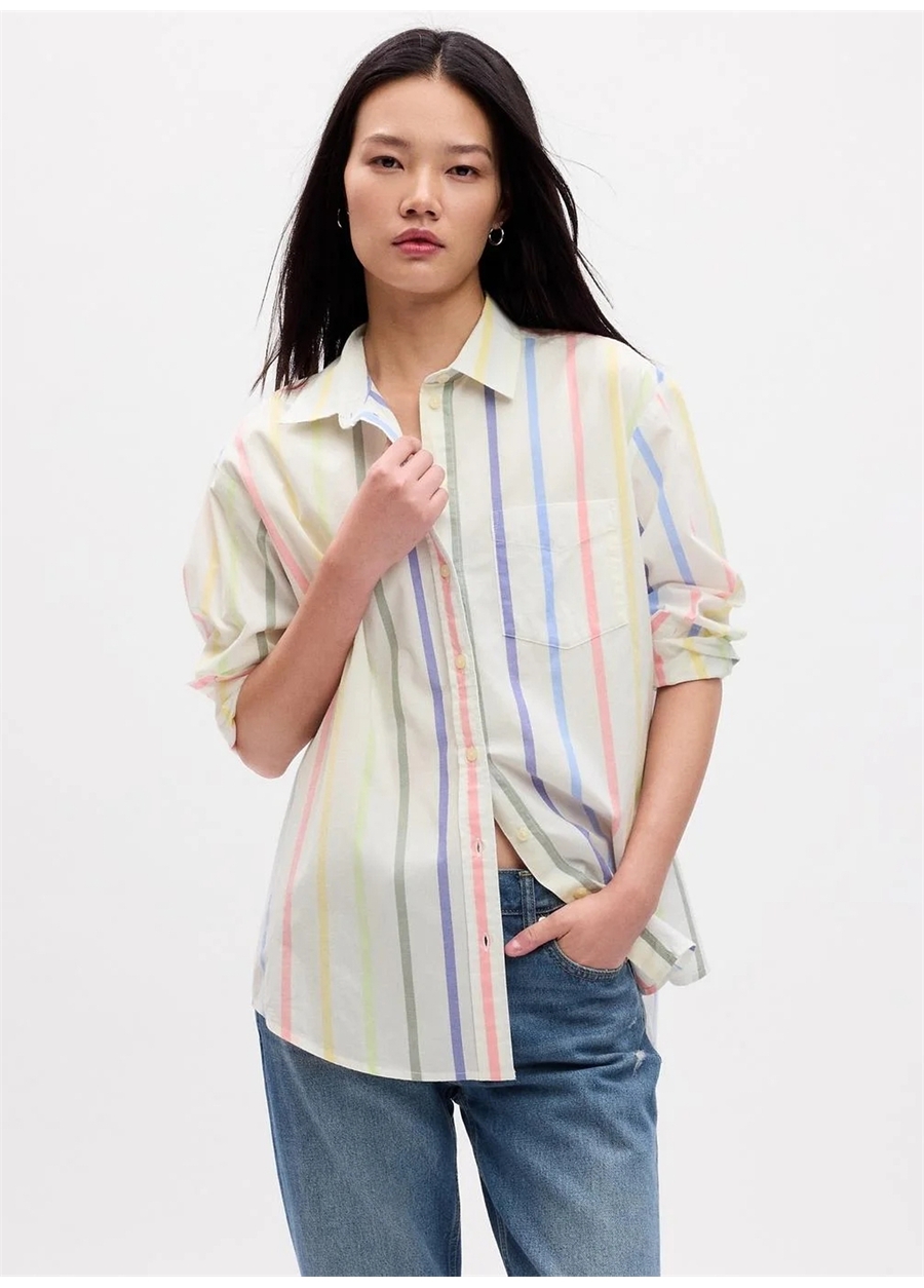 Gap Normal Gömlek Yaka Düz Çok Renkli Kadın Gömlek 793903